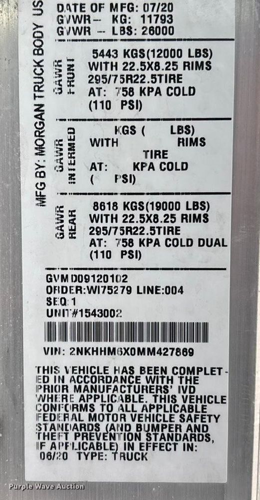 image for item EA4447 2021 Kenworth T270 box truck