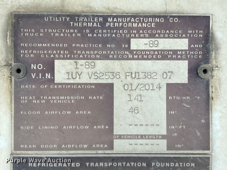 image for item EA7222 2015 Utility refrigerated van trailer