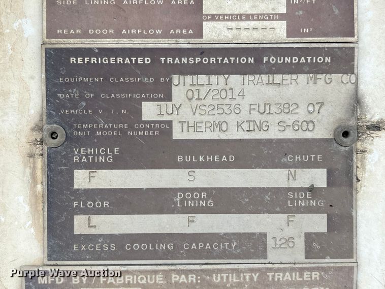 image for item EA7222 2015 Utility refrigerated van trailer