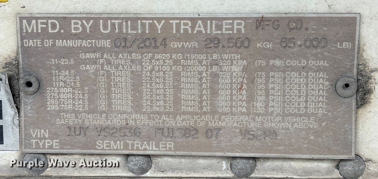 image for item EA7222 2015 Utility refrigerated van trailer