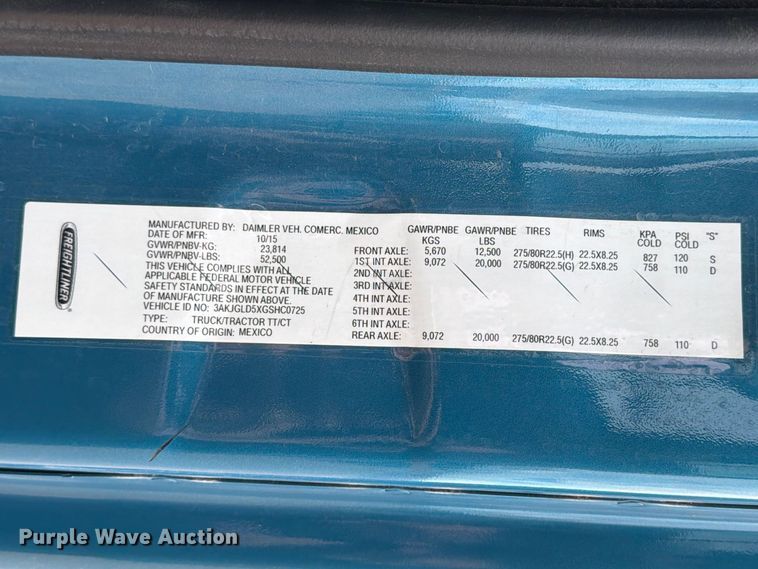 image for item ED5158 2016 Freightliner Cascadia 125 semi truck