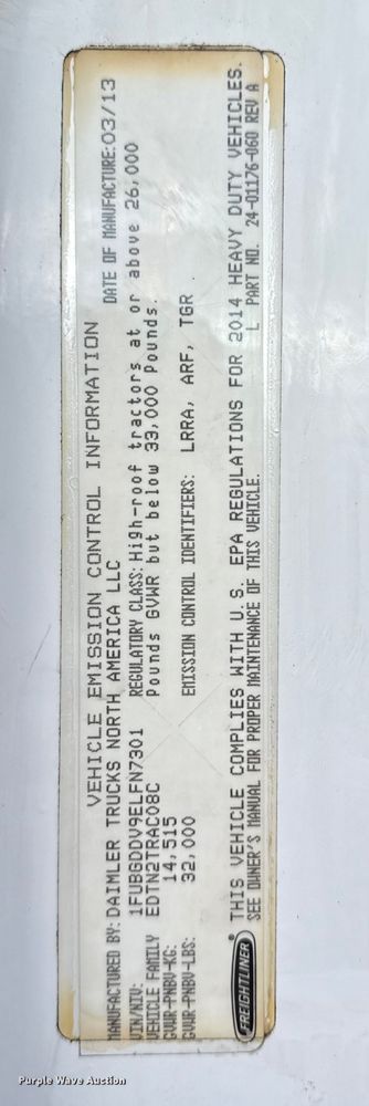 image for item EG1944 2014 Freightliner Cascadia 125 semi truck