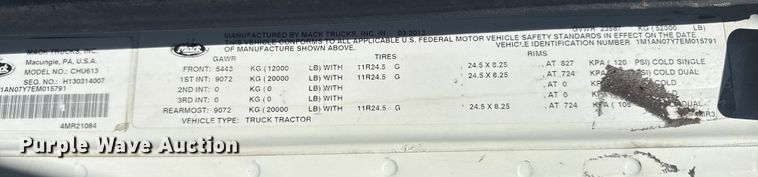 image for item EG2125 2014 Mack CHU613 semi truck