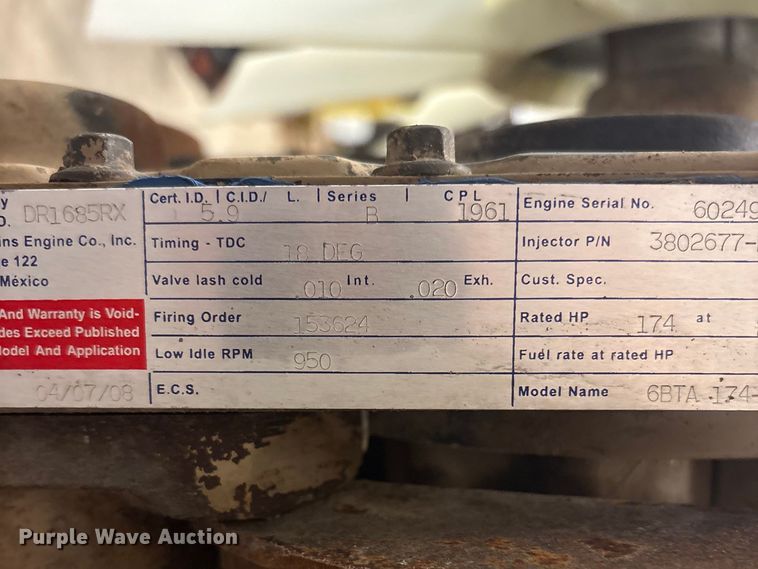 image for item EI5761 2009 Cummins 6BTAI74-2500 engine