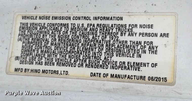 image for item FB7969 2016 Hino 338 box truck