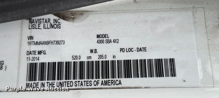 image for item FB7972 2015 International 4300 box truck