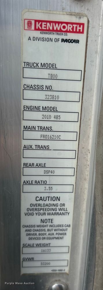 image for item FC5080 2012 Kenworth T800 semi truck