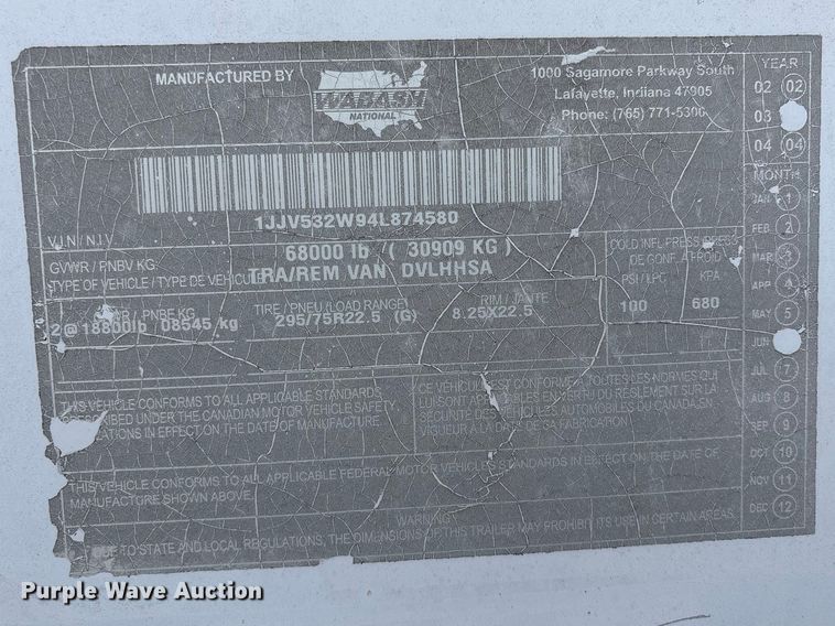 image for item FI0152 2003 Wabash dry van trailer