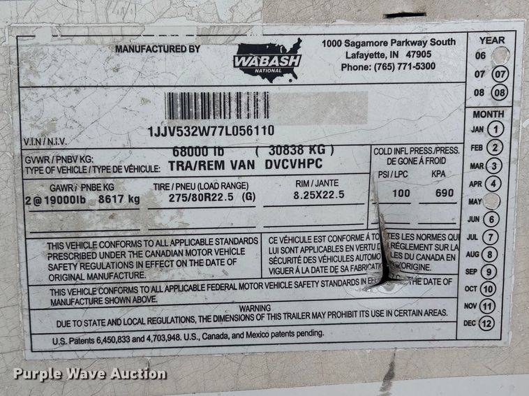 image for item FI0154 2006 Wabash dry van trailer