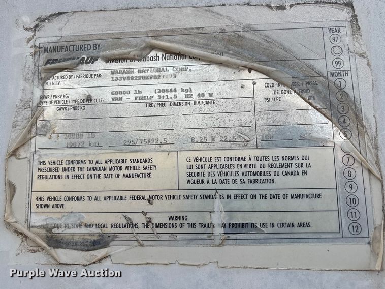 image for item FI0155 1998 Fruehauf dry van trailer