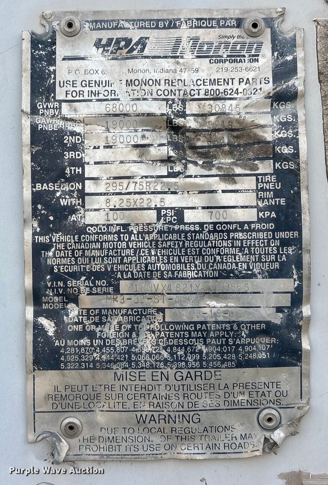 image for item FI0157 1999 Monon MP3-32-ST-48W dry van trailer