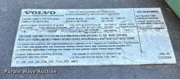 image for item YA0711 2016 Volvo  VNL semi truck