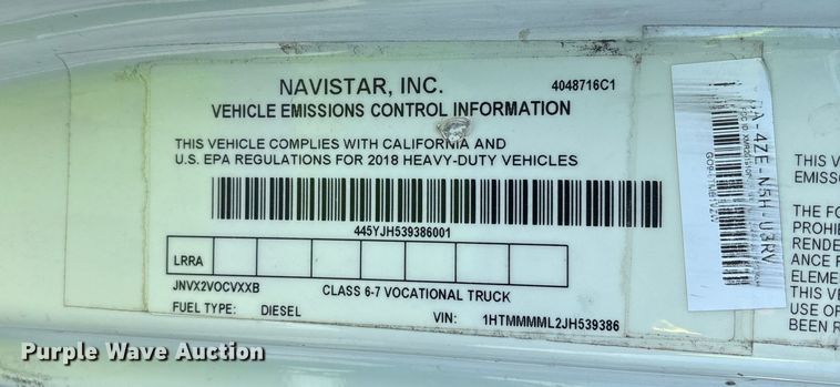 image for item YA1939 2018 International MA025 box truck