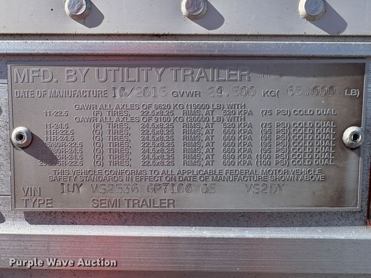 image for item YA2089 2016 Utility VS2DX dry van trailer