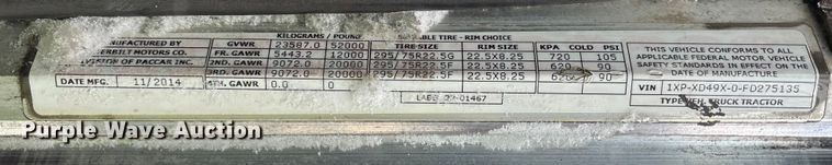 image for item YA2160 2015 Peterbilt 389 semi truck