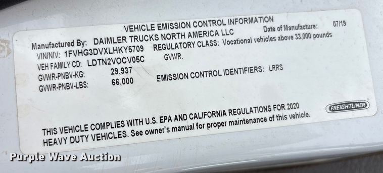 image for item YA2227 2020 Freightliner 114SD crane truck