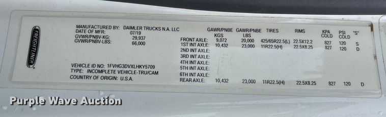 image for item YA2227 2020 Freightliner 114SD crane truck