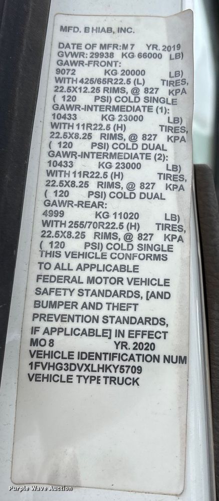 image for item YA2227 2020 Freightliner 114SD crane truck