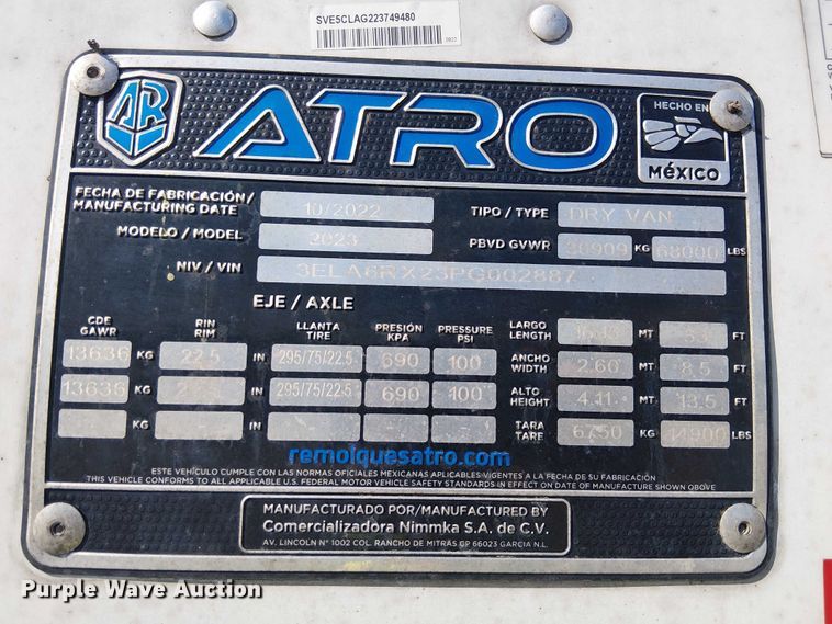 image for item YA2421 2023 Atro dry van trailer