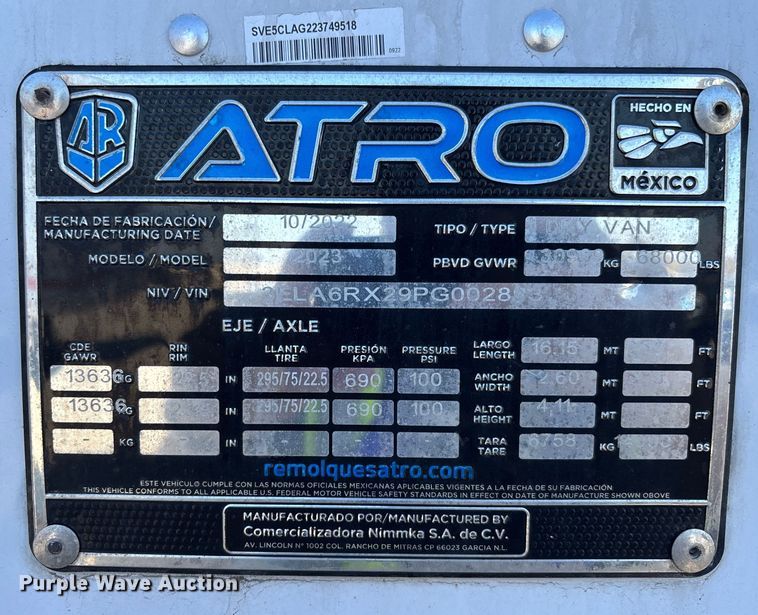 image for item YA2469 2023 ATRO dry van trailer