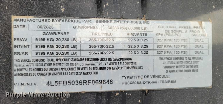 image for item YA2562 2024 Behnke Enterprises drop deck equipment trailer