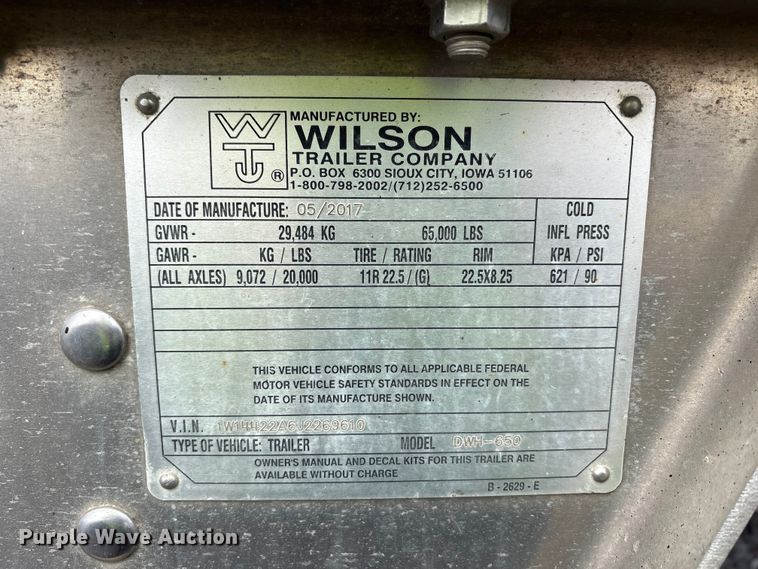 image for item YA2749 2018 Wilson DWH-650 grain trailer