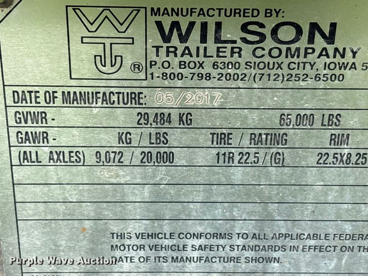 image for item YA2749 2018 Wilson DWH-650 grain trailer