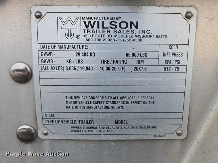 image for item YA2754 2010 Wilson DWH-550 grain trailer
