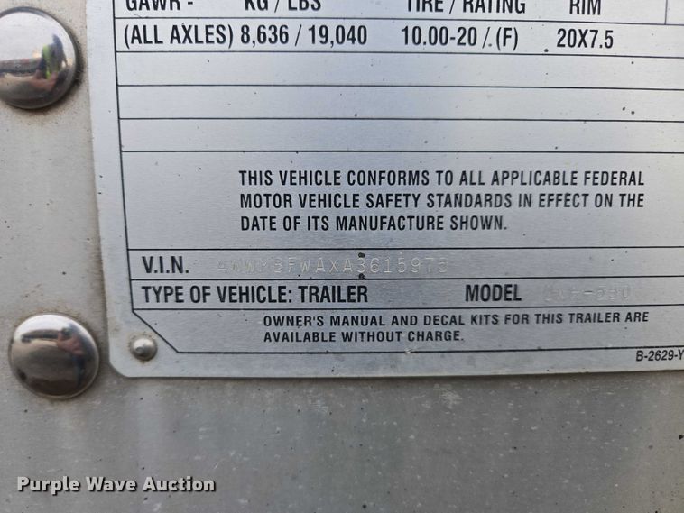 image for item YA2754 2010 Wilson DWH-550 grain trailer