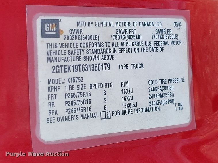 image for item BI9756 2003 GMC Sierra 1500 Ext. Cab pickup truck