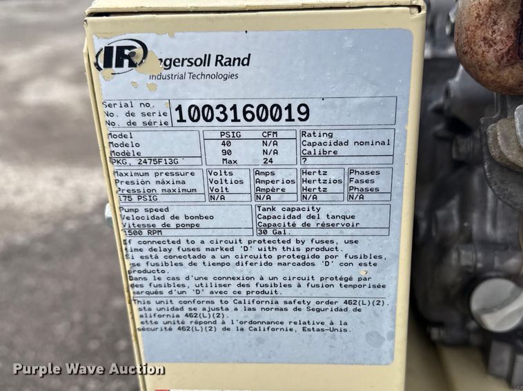 image for item DO8456 Ingersoll Rand air compressor