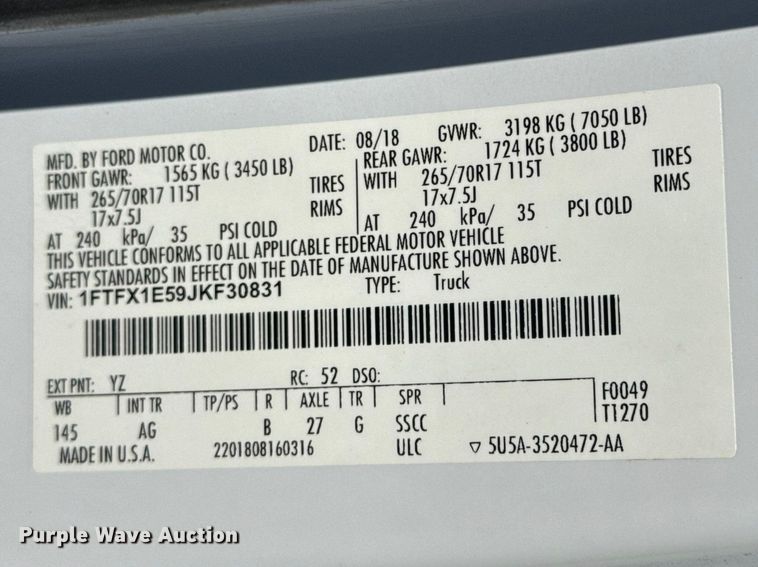 image for item DO8463 2018 Ford F150 Ext. Cab pickup truck