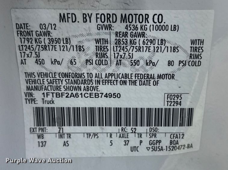 image for item DQ4347 2012 Ford F250 Super Duty XL flatbed pickup truck