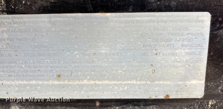 image for item DT0021 2009 Mac-Lander equipment trailer