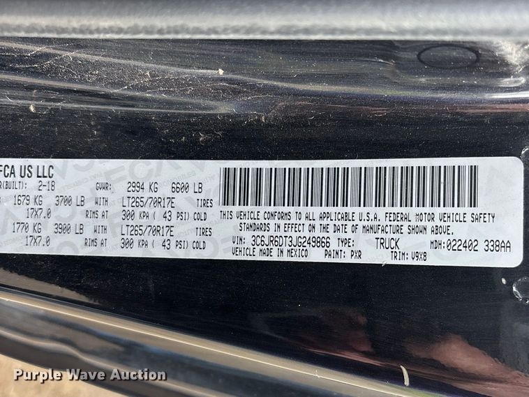 image for item DT0056 2018 RAM 1500 pickup truck