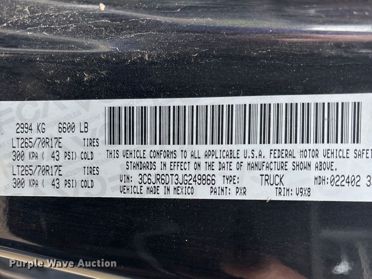 image for item DT0056 2018 RAM 1500 pickup truck