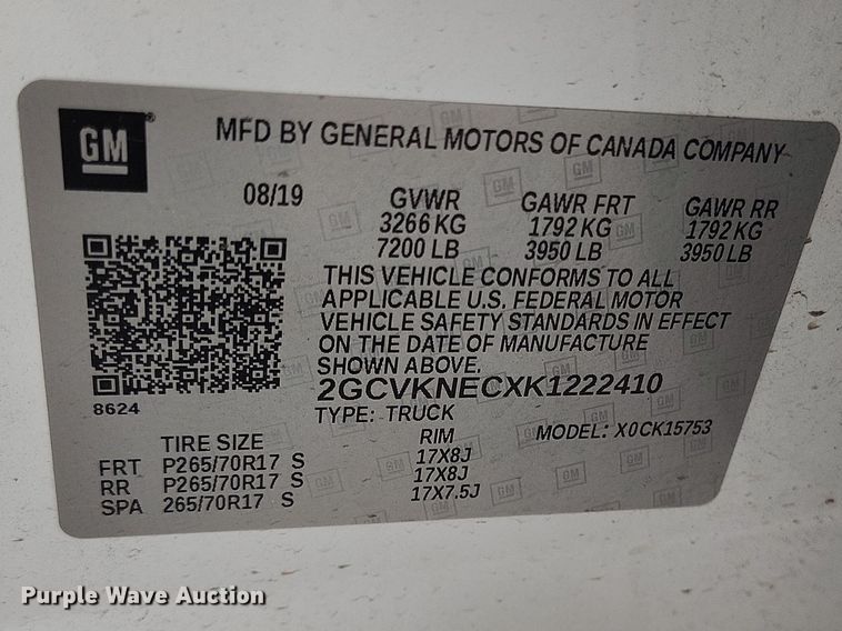 image for item DT0977 2019 Chevrolet Silverado 1500 Ext. Cab pickup truck