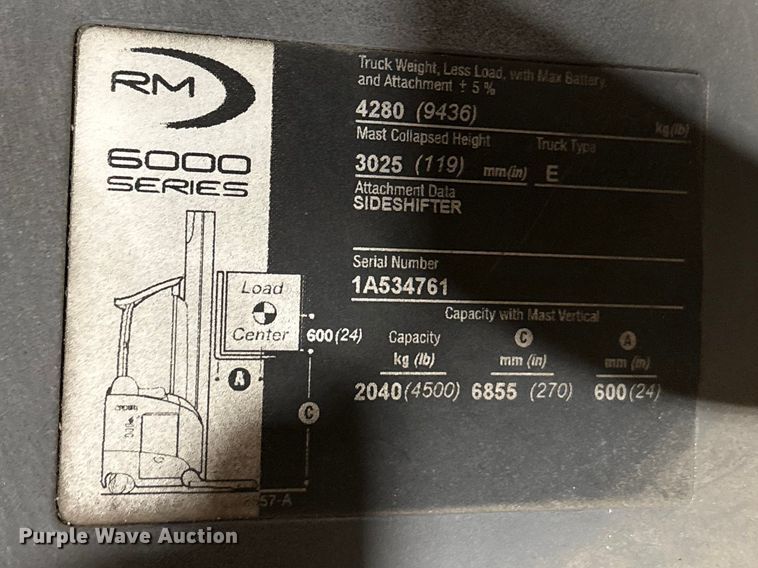 image for item DT2852 2018 Crown RM6025-45 reach truck