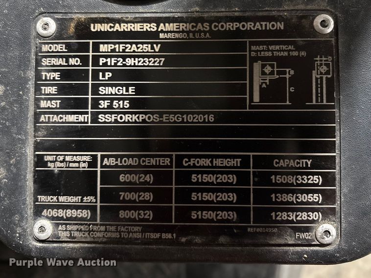 image for item DT2853 2017 UniCarriers PF50 forklift