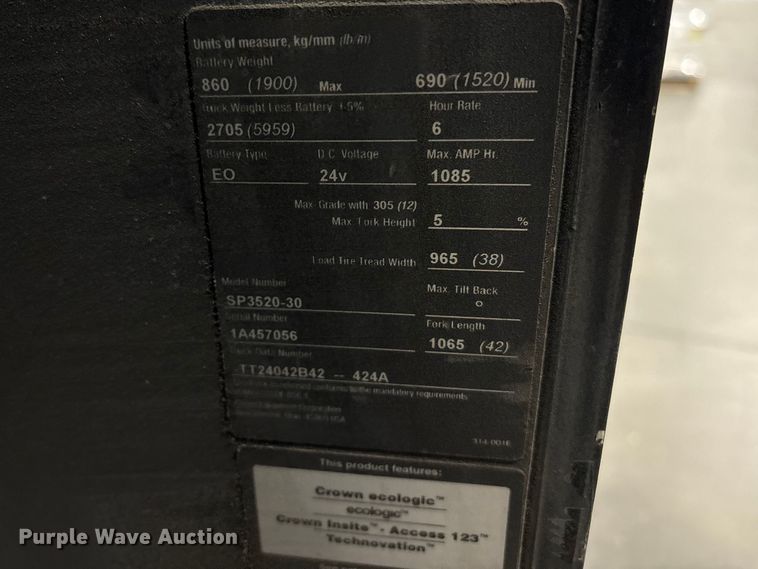 image for item DT2859 2016 Crown SP3520-30 order picker