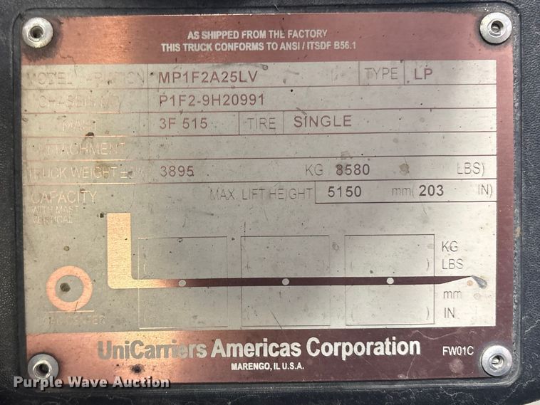 image for item DT2860 2016 UniCarriers PF50 forklift