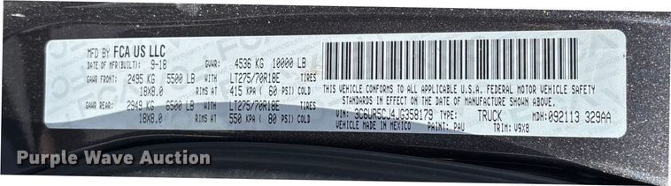 image for item DU0394 2018 RAM 2500 pickup truck