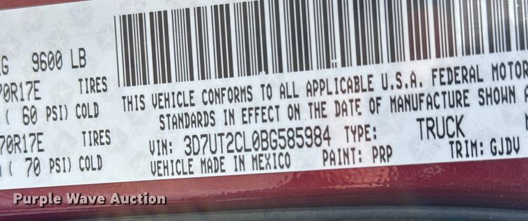 image for item DU6908 2011 Dodge Ram 2500 Crew Cab pickup truck