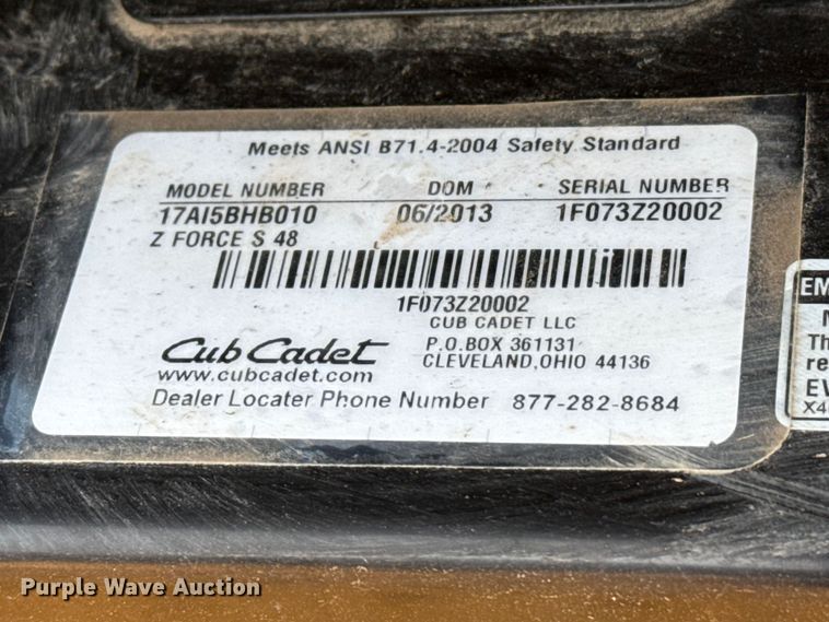 image for item DZ5143 2013 Cub Cadet A Force S ZTR lawn mower