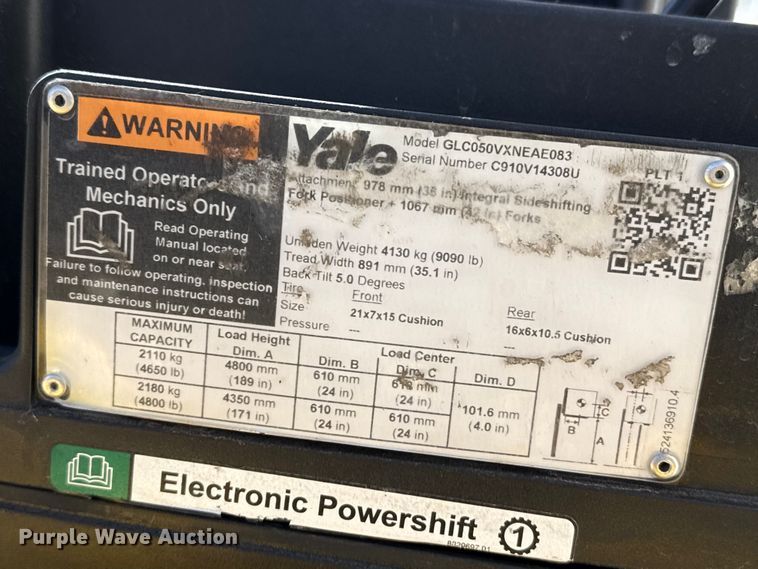 image for item DZ5235 Yale GLC050VXNEAE083 forklift