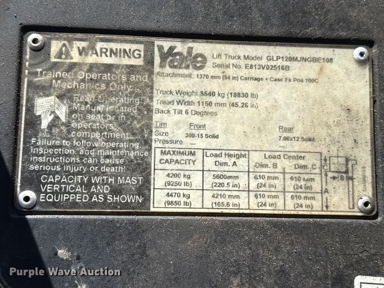 image for item DZ5239 Yale GLP120MJNGBE108 forklift