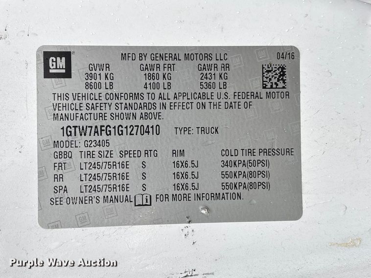 image for item EA4477 2016 GMC Savana G2500 van