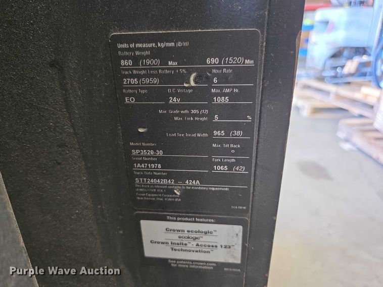 image for item EA5466 2016 Crown SP3520-30 order picker