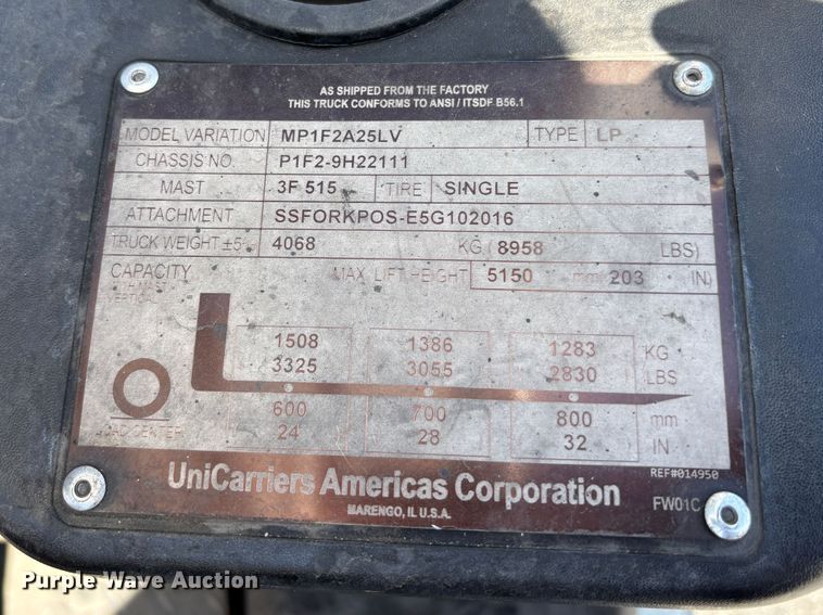 image for item EC8271 2017 UniCarriers PF50 forklift