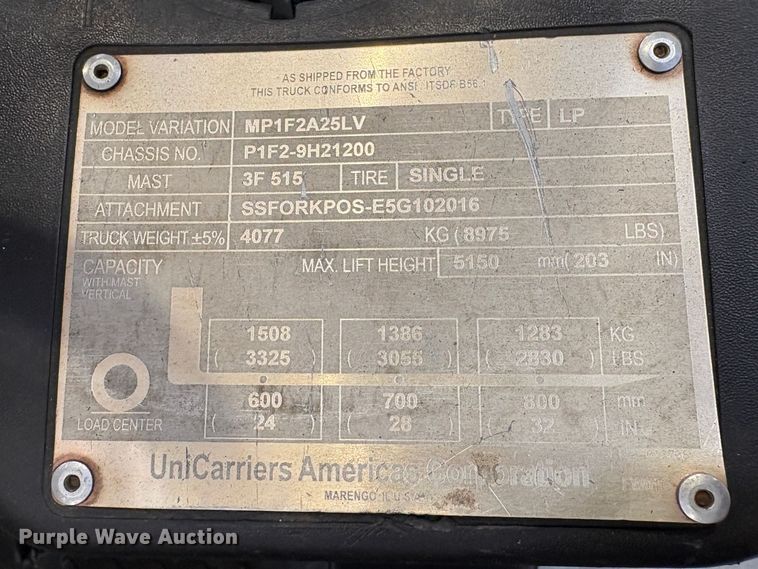 image for item EC8275 2016 UniCarriers PF50 forklift